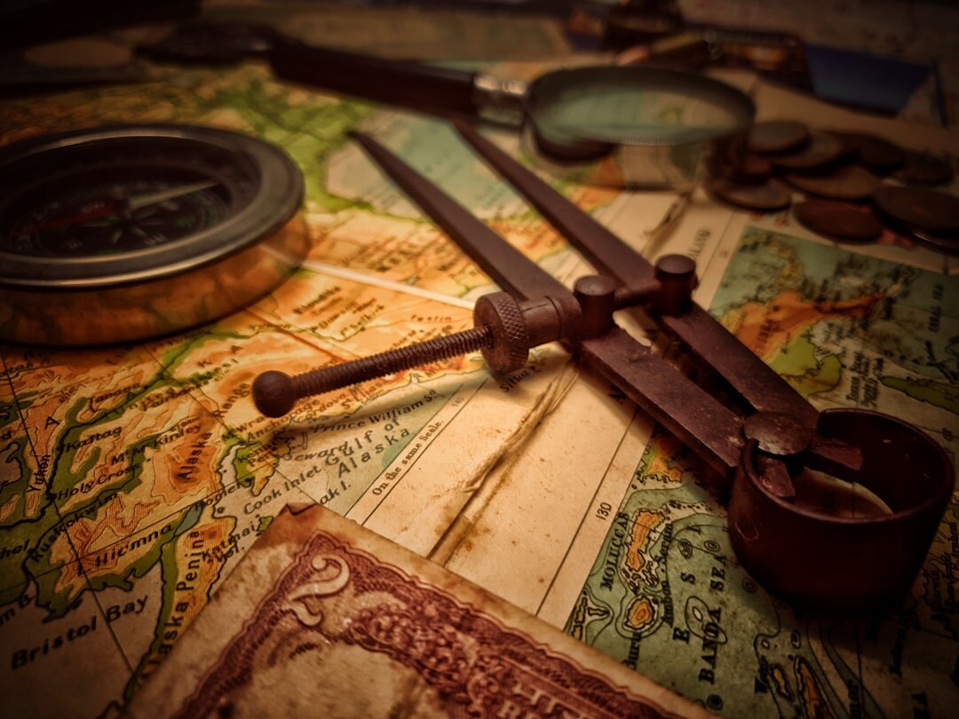 Vintage map of Uruguay with a magnifying glass on a wooden desk